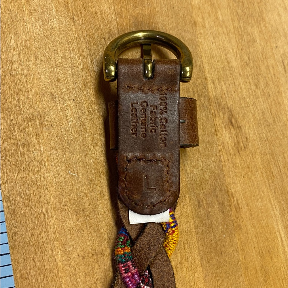 Braided leather and multicolor fabric thin belt like new condition - Picture 9 of 9